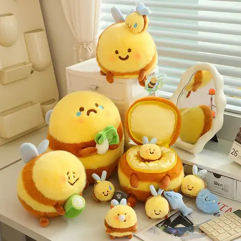 20/28CM 귀여운 지퍼 꿀벌 인형 봉제 인형 동물 어린이 장난감 만화 베개 크리 에이 티브 러블리 소녀 인형 생일 선물 홈 장식