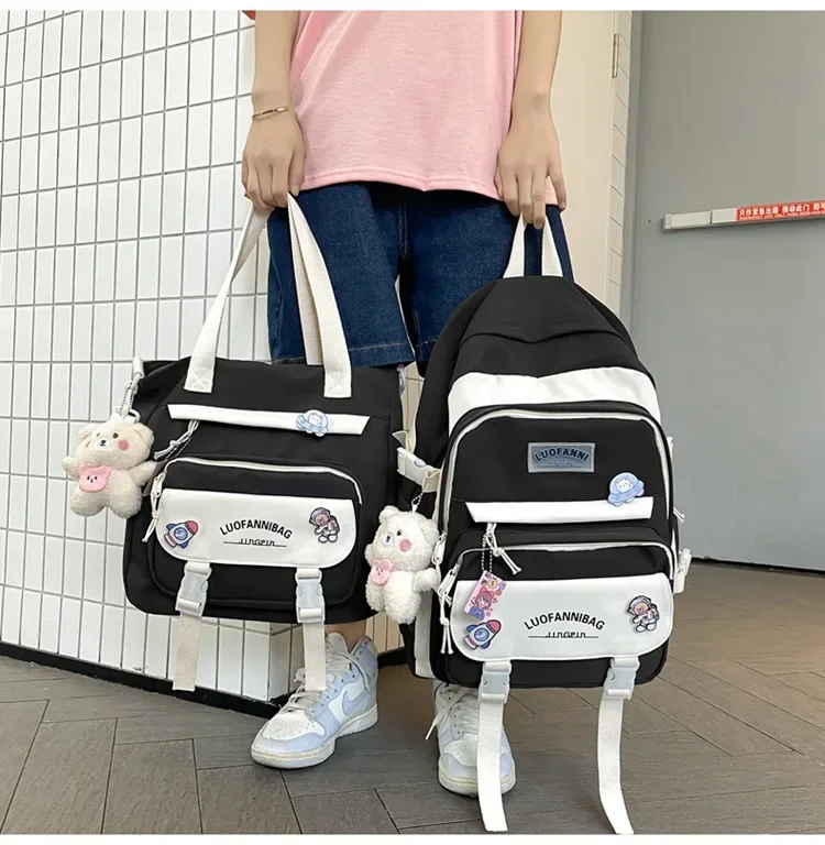 Student Backpack Handbags Set Schoolbag Kawaii High School Students Middle School Elementary Cute Backpacks