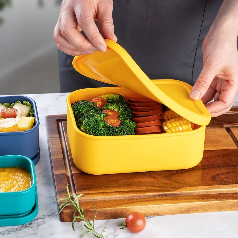 New Portable Silicone Lunch Bento Box Children School Rectangle Reusable Fruit Food Storage Container Picnic Kitchen Accessories