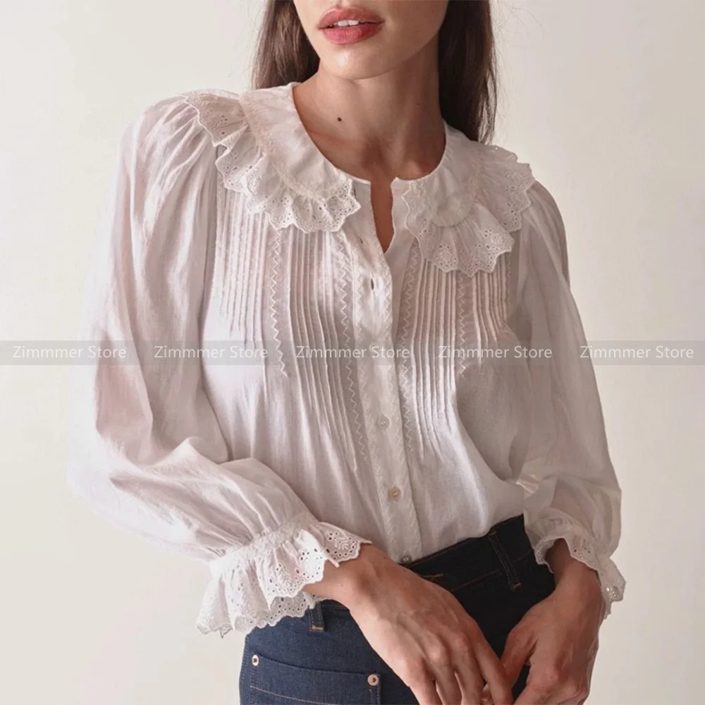 

French niche lace lace lapel vintage loose bubble sleeve shirt blouse top 24 years early fall new