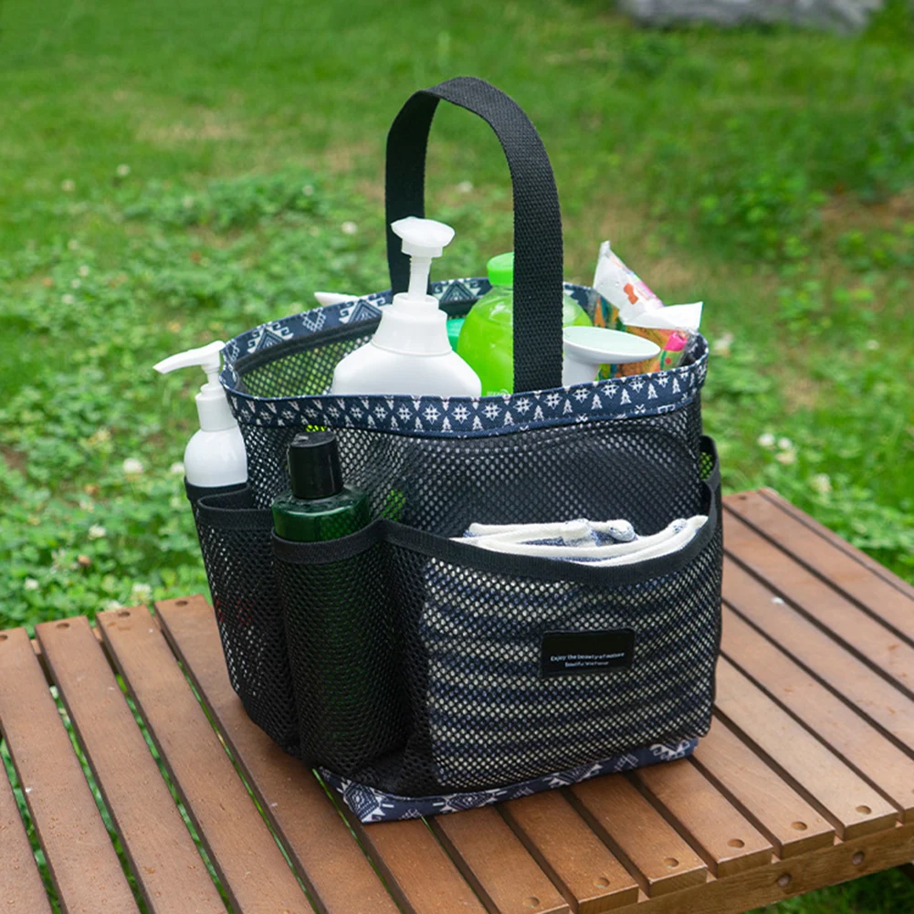 

Black Mesh Shower Caddy With Multi Pocket Multifunctional Mesh Storage Bag For Bathroom Camp