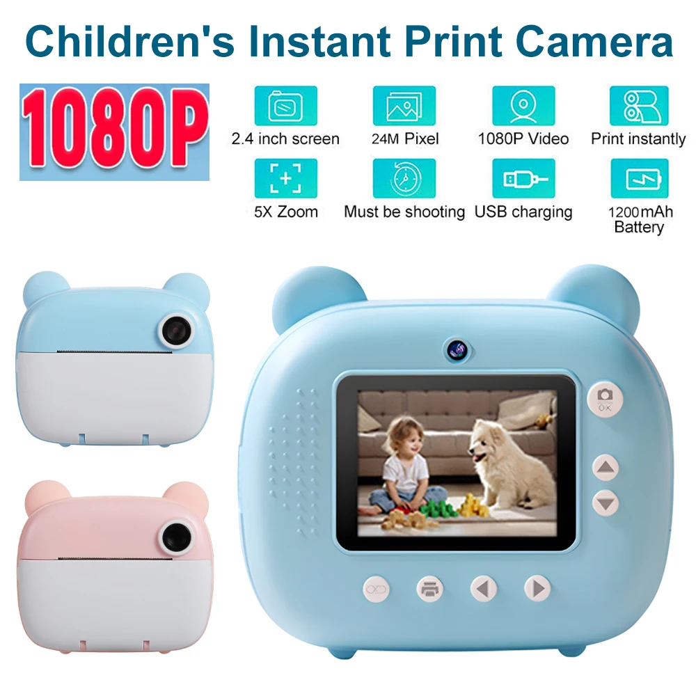 Children Mini Digital Camera Instant Print for Kids Thermal Print Camera Instant Photo Printing Camcorder MP3 Toys Gift For Kid