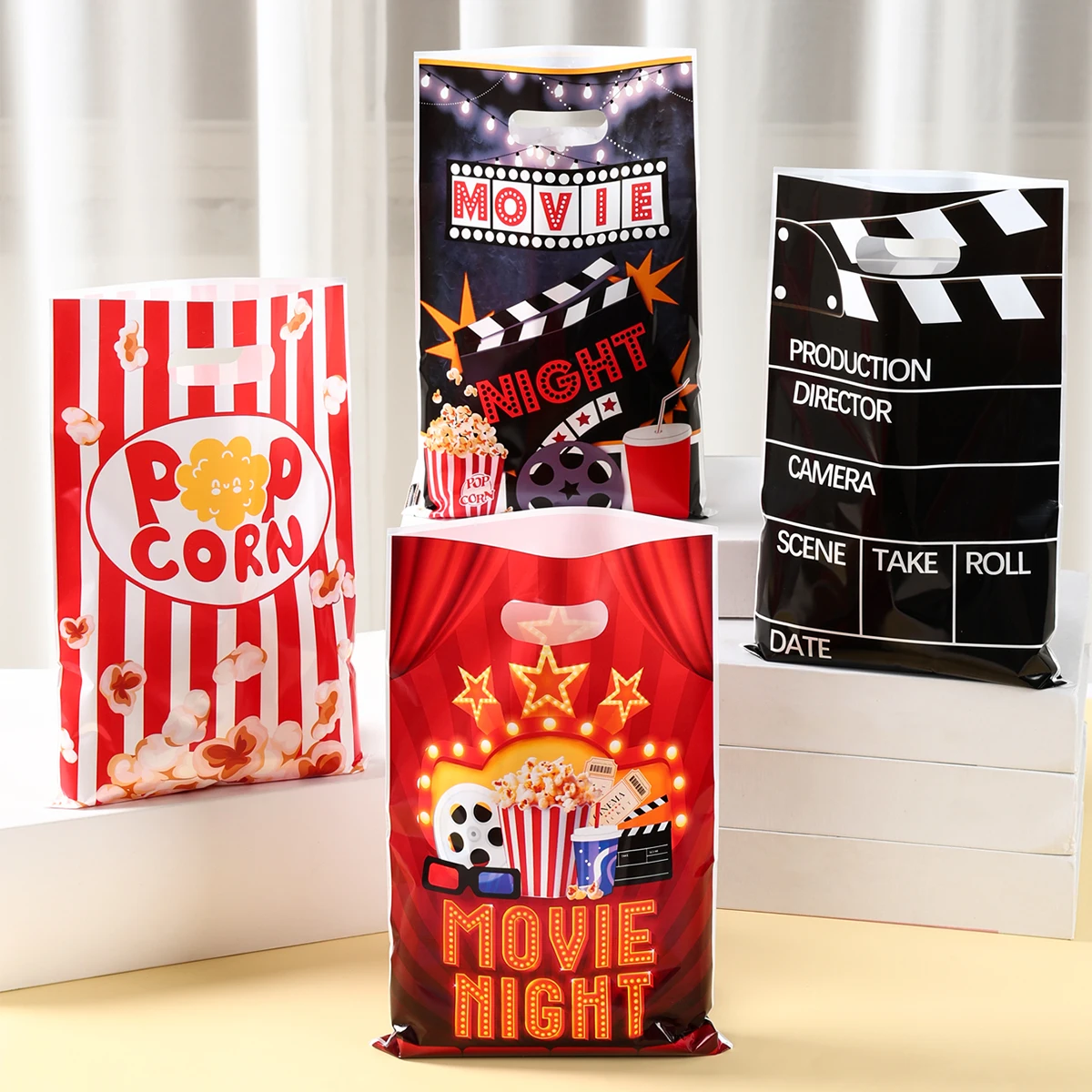 Movie Night Party Favor Bags for Party Cinema Plastic Candy Buckets Snack Bags Theater and Movie Themed Birthday Party Supplies