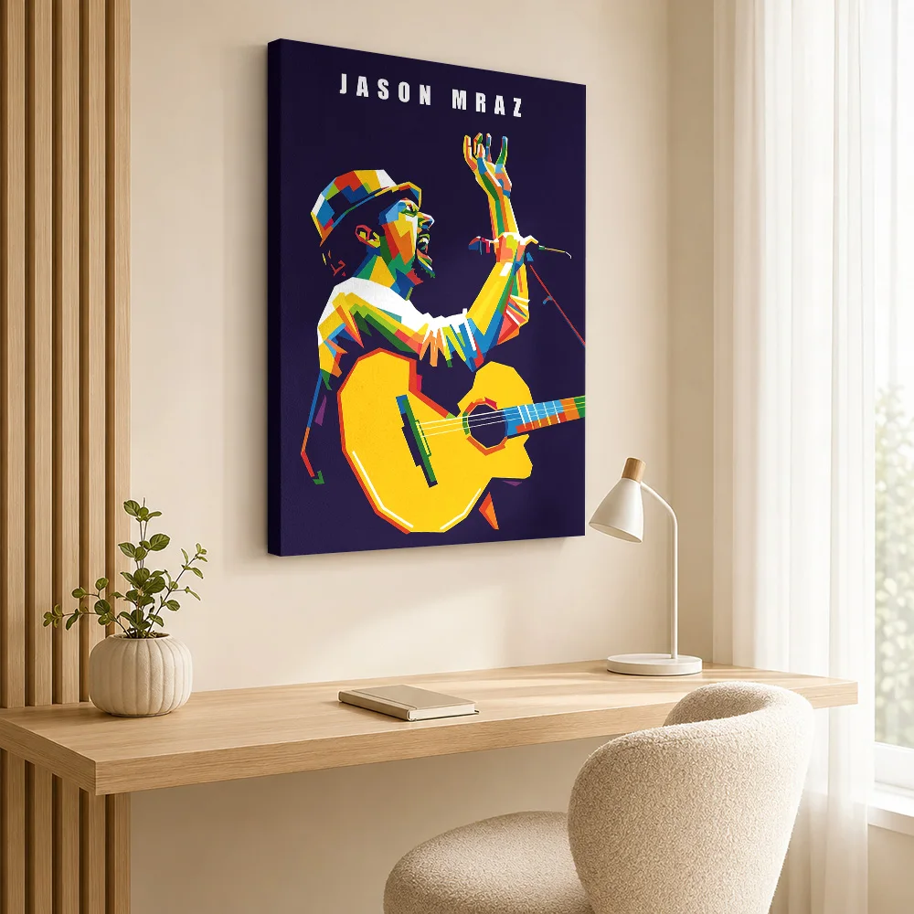 Jason Mraz Portrait Canvas Print Personalized Photo Geometric Color Blocking Wall Art For Recording Studio, Music Lover Gift