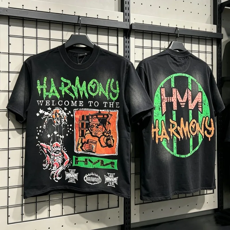 

Винтажные черные футболки HARMONY с граффити, принтом «Грустный Джокер», круглым вырезом, короткими рукавами, унисекс, для уличного стиля