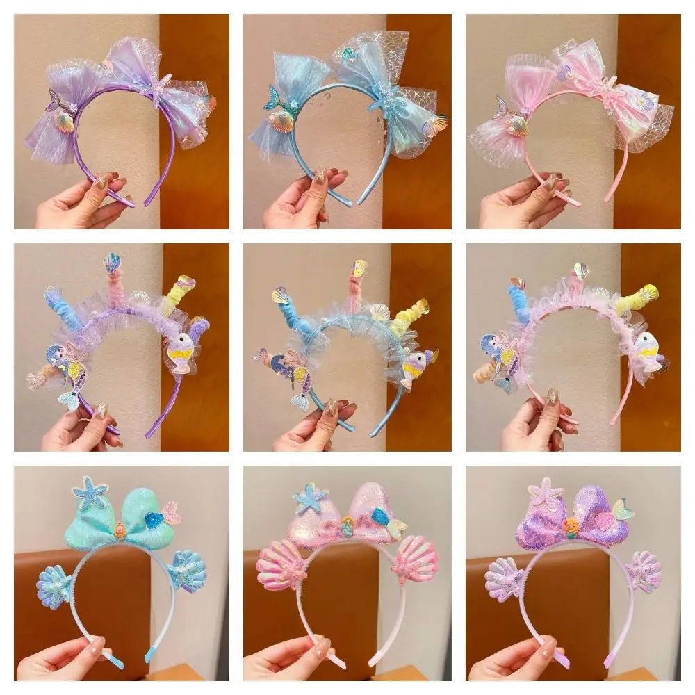 Shell Sequins Mermaid Headband Starfish Hair Accessories Children\'s Hair Hoop Headwear Bow Cute Princess Headdress