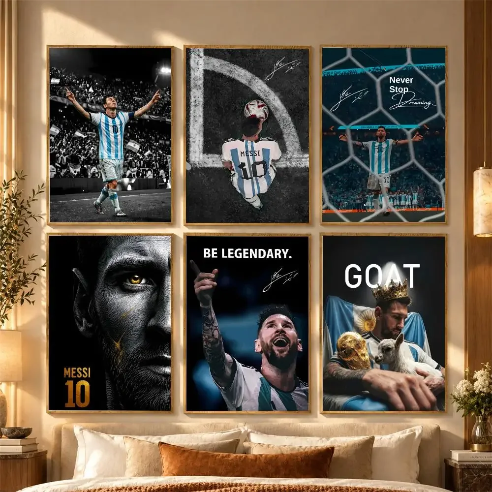Lionel M-Messi Football Superstar Poster Stickers Self-Adhesive Wall Art Decals for Bedroom Living Room Home Painting Decor Gift