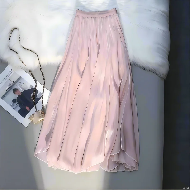 

2025 Spring summer ladies long half skirt Women's elastic waist French elegant romantic dating umbrella skirt Women's