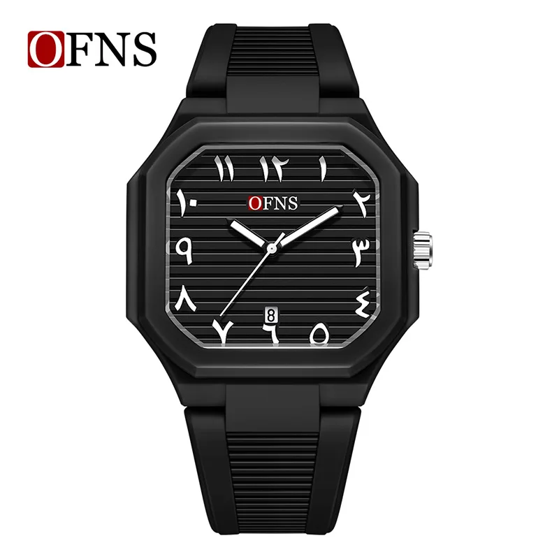 正方形アラビア数字学生用腕時計ユニセックスクォーツ時計中東限定防水カレンダー＆夜光機能付き