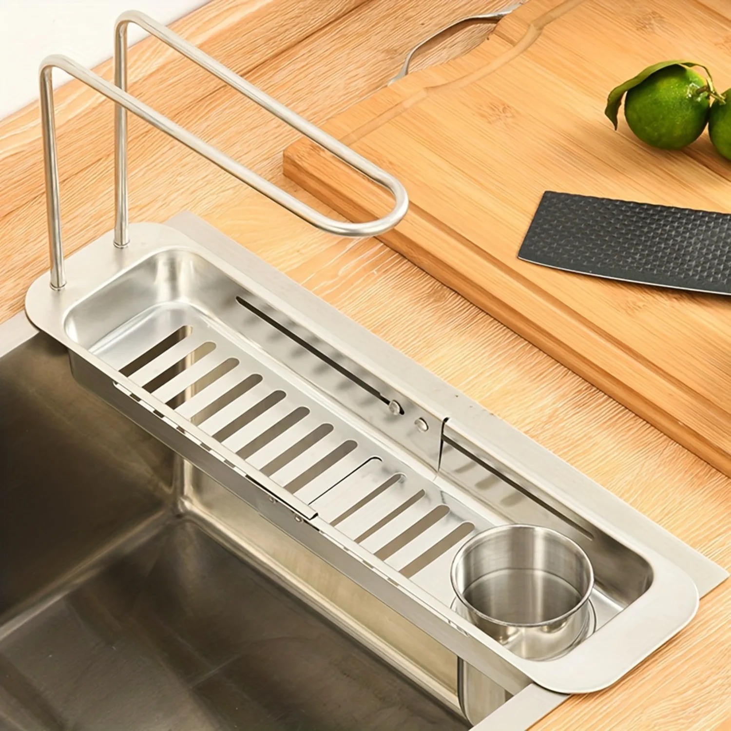 

Adjustable Stainless Steel Faucet Drain Rack - Kitchen Sink Organizer For Sponges, Brushes & Towels - Food-Safe, Space-Saving De