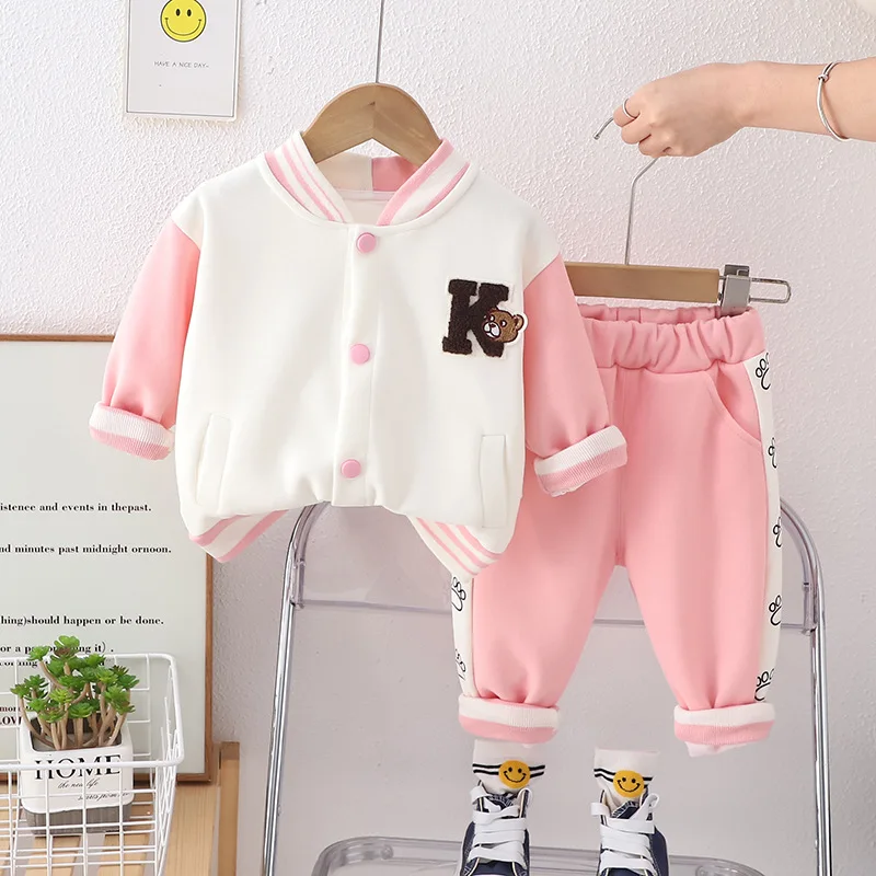 2024 Autumn Kids Baby 2PCS Clothes Set Cartoon Embroidery Baseball Coat Casual Loose Pants Suit Toddler Boys Outfits