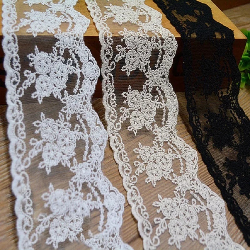 Black White Beige Small Flower Cotton Embroidered Lace Decoration Accessories Lace Trim Width 9cm 5Yds/lot