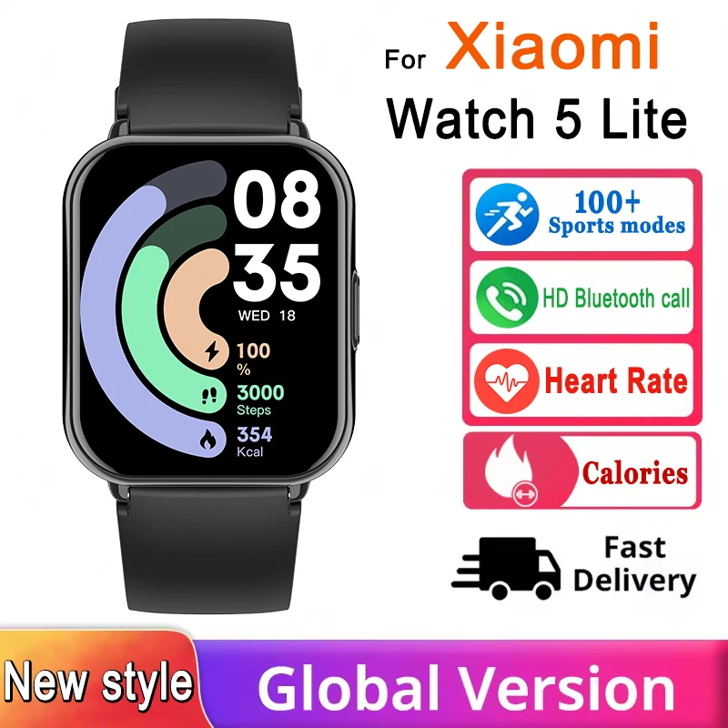 Global Edition For Xiaomi Watch 5 Lite Men Women HD Display Heart Rate HD Bluetooth Call 100+ Sports Mode Waterproof Smart Watch