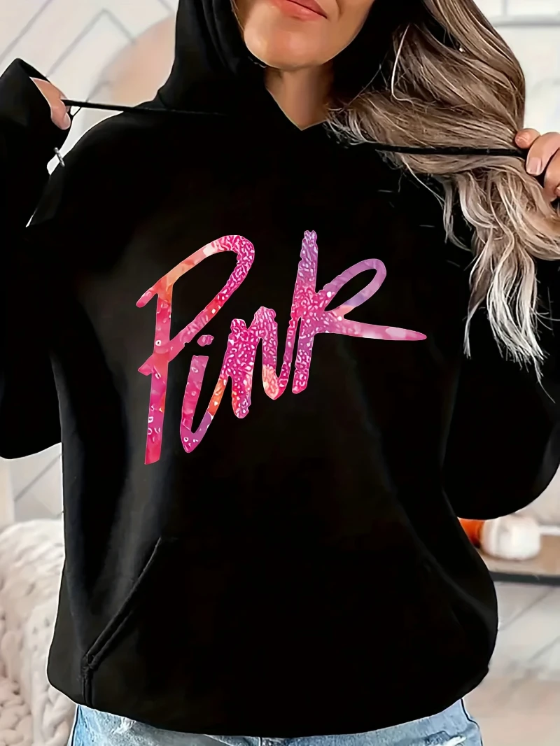 

2025 Autumn and Winter Black Hooded Sweatshirt Crewneck Pullover Pink High-end Luxury Is for Both Men and Women Top Y2k