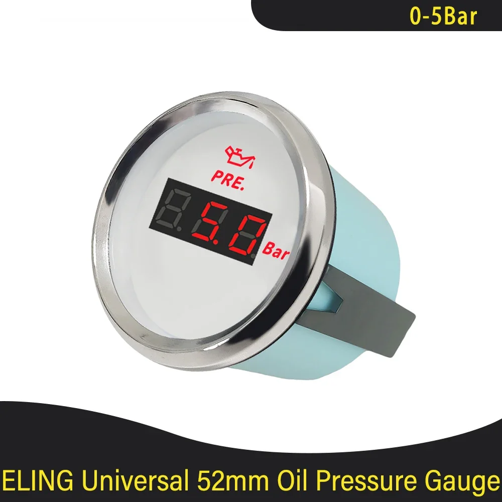 

Waterproof 52mm Oil Pressure Gauge Meter 0-5Bar 0-75Psi 0-10Bar 0-145Psi with Red Backlight for Car Truck Boat Yacht 9-32V
