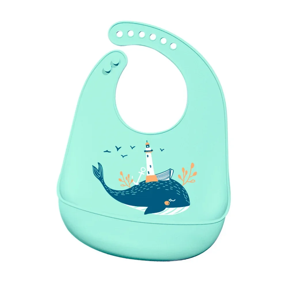 Bavoir imperméable en silicone souple et réglable pour bébé fille et garçon, accessoire d'alimentation mignon avec imprimé de dinosaure de dessin animé