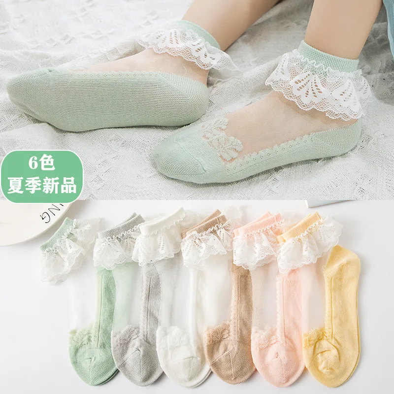 6 Pairs/Lot Girls Socks Summer Breathable Children Short Ankle Socks For 1-12 Years Kids Soft Cotton Lace Princess Mesh Socks