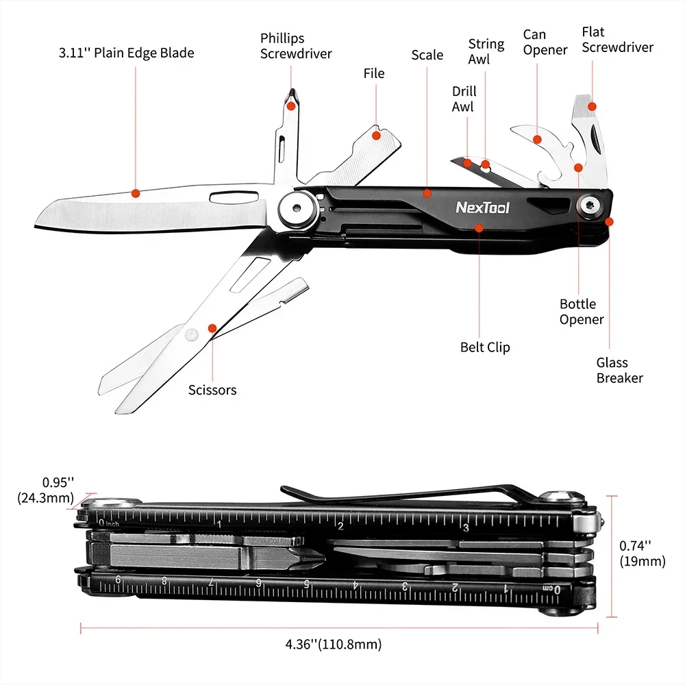 NexTool Multi-tool Folding Knife Outdoor Pocket Knife Survival Kit Scissors Hand Tools Screwdriver 12-in-1 EDC For Fishing Tools