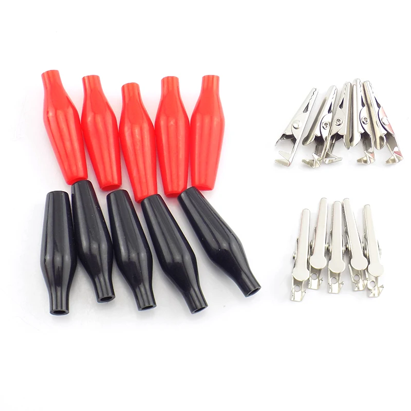 10pcs 28MM 35MM Metal Alligator Clip Crocodile Electrical Clamp Testing Probe Meter Black Red Plastic Boot DIY Car Auto Battery