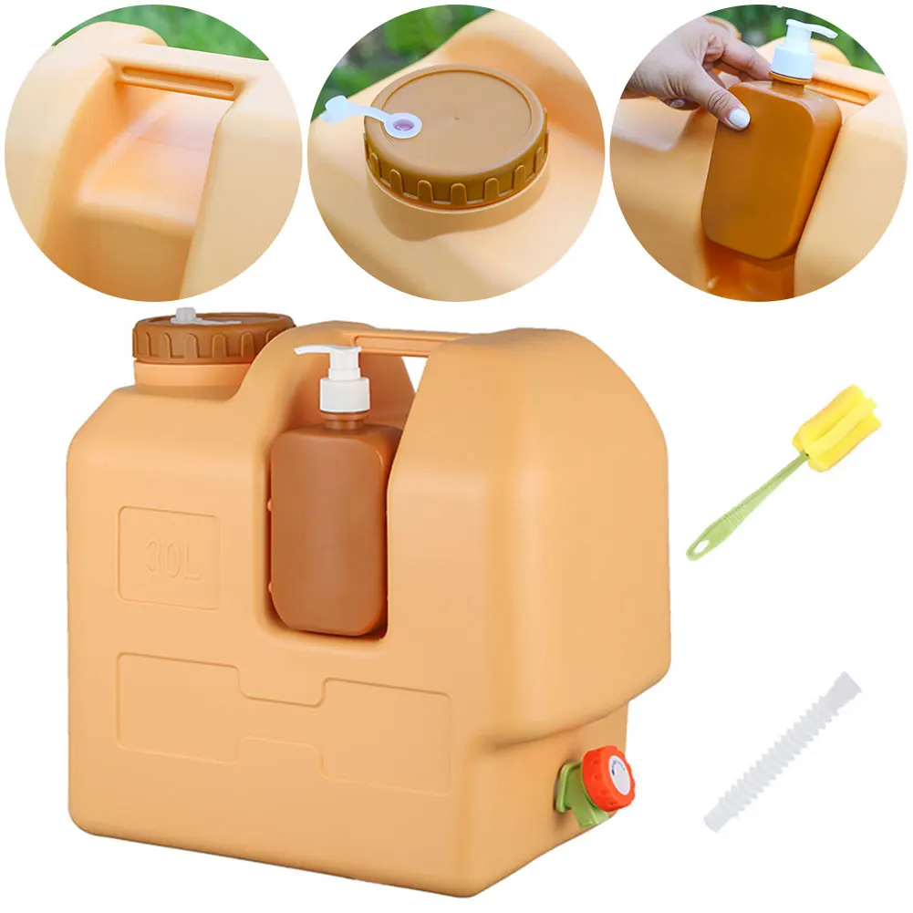 

30L Water Jug with Spigot Water Bucket Large Capacity Water Storage Container with Hand Sanitizer Bottle for Outdoor Camping