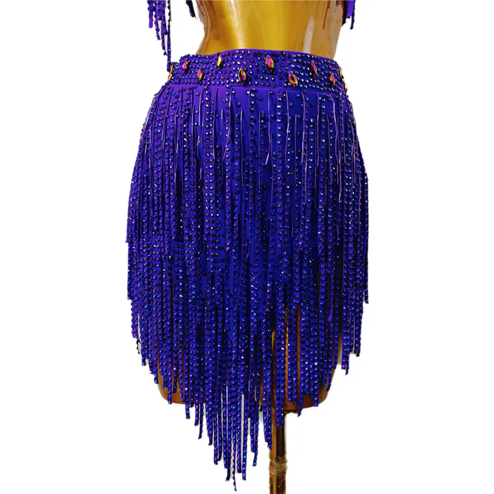 Latin Dance Women's High-end Customized Diamond Bar Bead Tube Splicing Split Style Cha Cha Samba Performance Rhinestone Dress