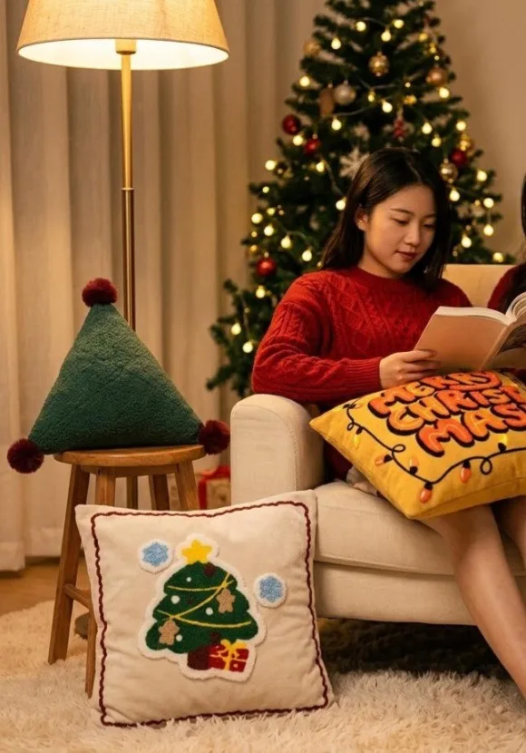 Weihnachtlich gestickte Kissenbezüge, Sofakissenhülle, Feiertagsdekoration, Kissenbezüge für Wohnzimmer und Schlafzimmer – Detail 6