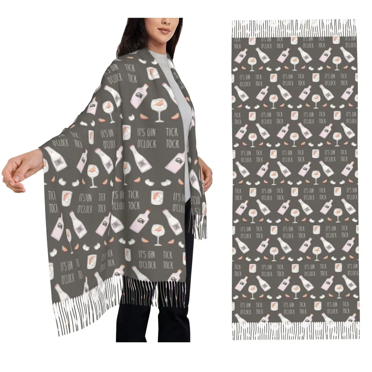 Gin O'clock Gin Lover Gi Scarf Tassel Scarves for Women Soft Warm Shawls and Wraps Long Fall Winter Shawl Wrap