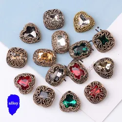 10pcs/bag Golden Bottom Top Grade Glass Crystal Buckle, Oval/Heart/Square Shape Sew-on Rhinestones, Diy Wedding Decoration