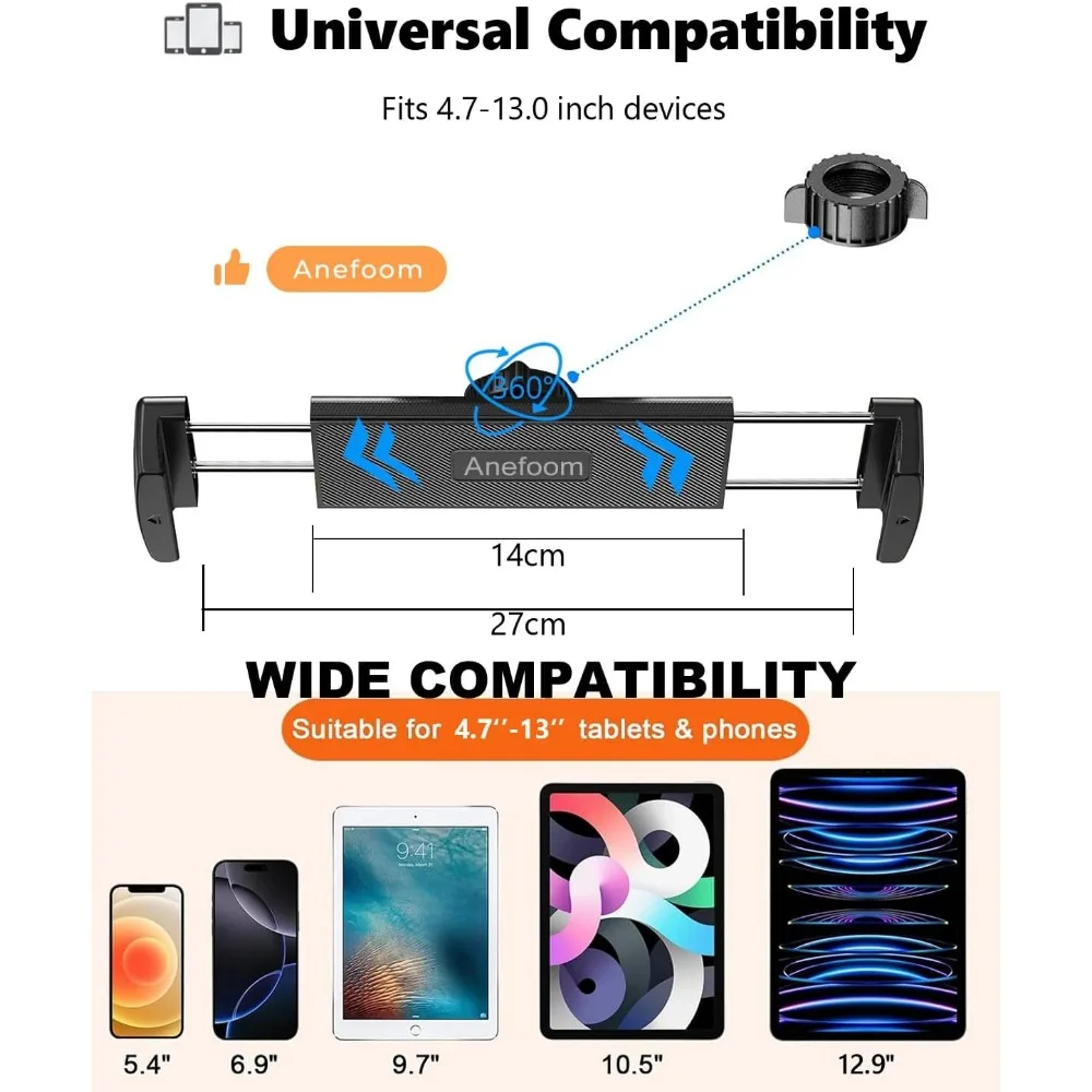 Heavy Duty Aluminum Tablet Wall Mount, Extendable and Adjustable, 360° Rotating Base, Suitable for Various Devices 4.7-13" view 5