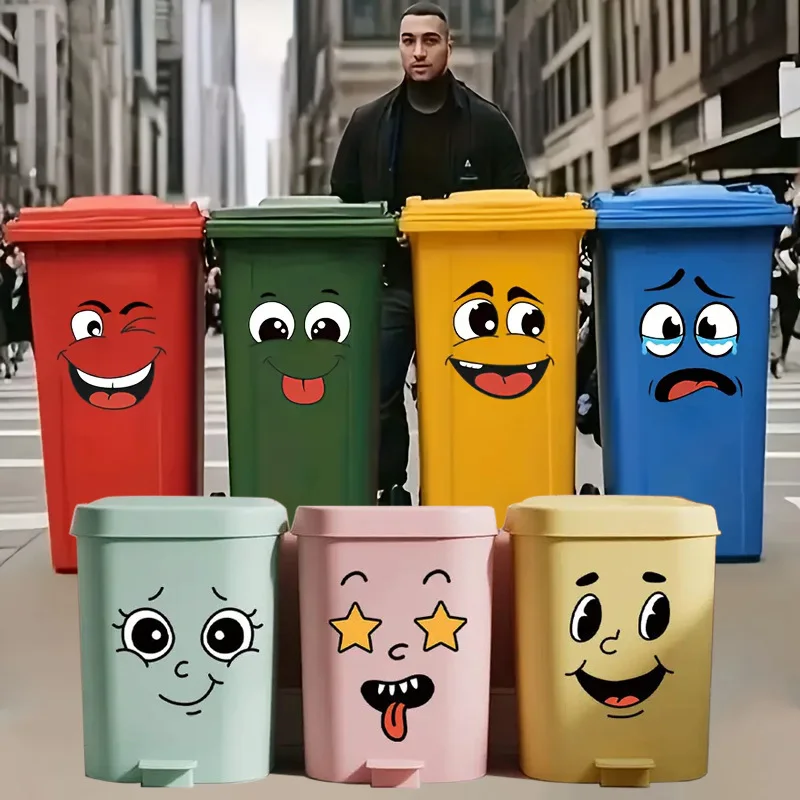 4pcs/set  Removable Self-Adhesive Cartoon Face Stickers For School Office Home Decor, Suitable for Trash Cans, Walls, Toilets