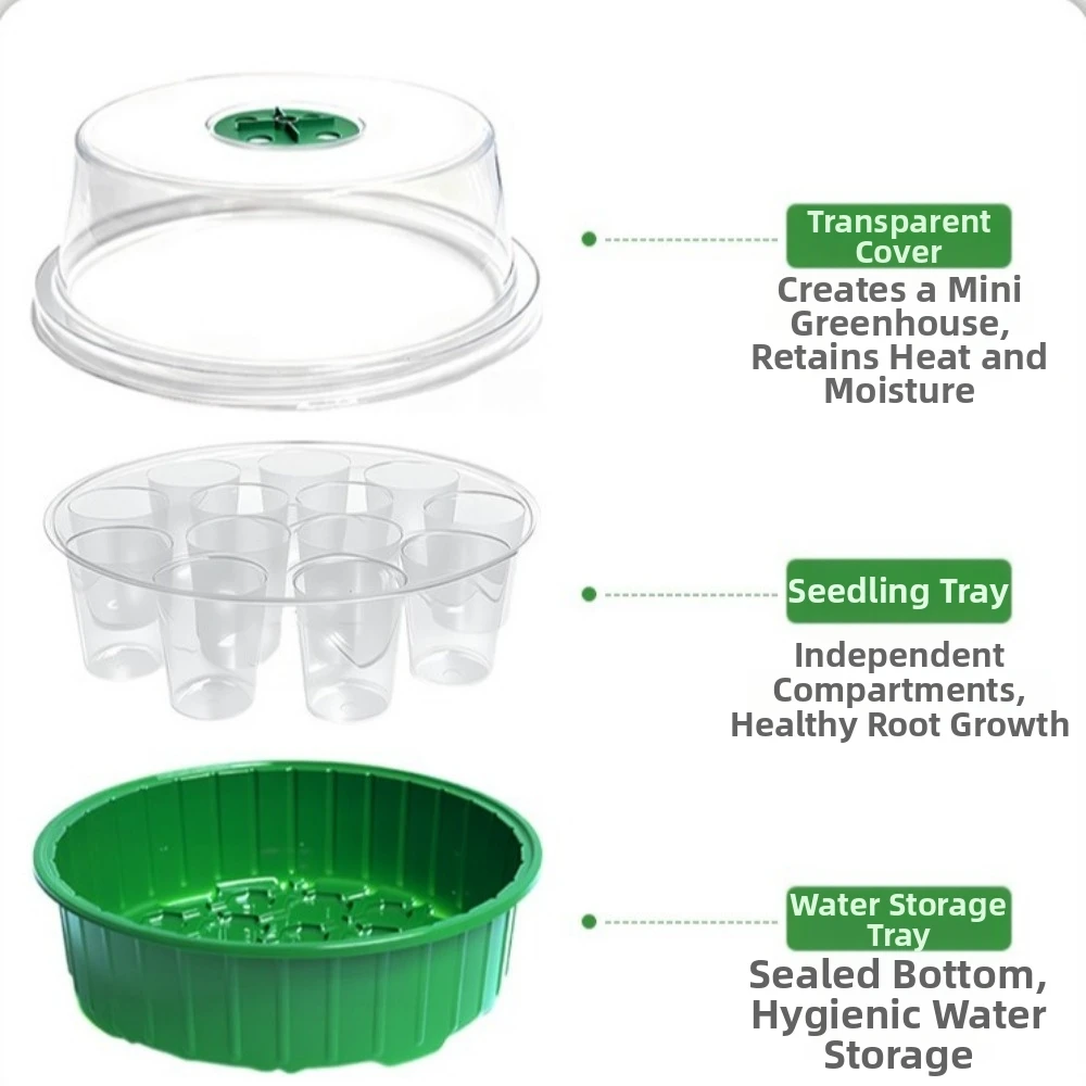 13 Hole Plant Seedling Tray Insulated Transparent Cover Hydroponic Seedling Tray Plastic Moisture Retention