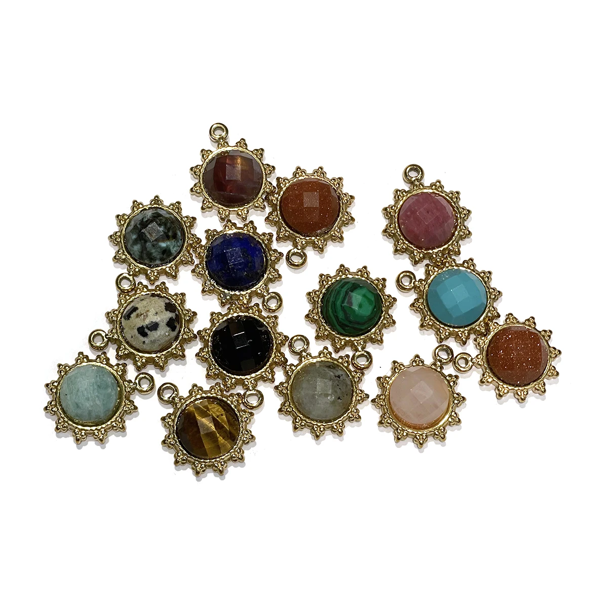 Facettierter kleiner Anhänger aus Naturstein, Sonnenblumen-Anhänger 15x18mm für Schmuckherstellung, DIY-Halskette, Armband, Ohrringe, Zubehör – Detail 1