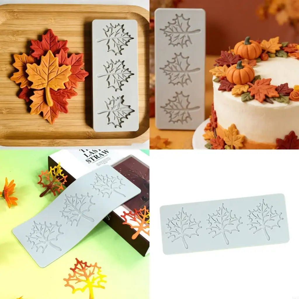 

3 Cavity Maple Lace Embossing Mat Silicone Molds Fondant Making for Sugar Craft Cake Decoration Baking Supplies X3UC
