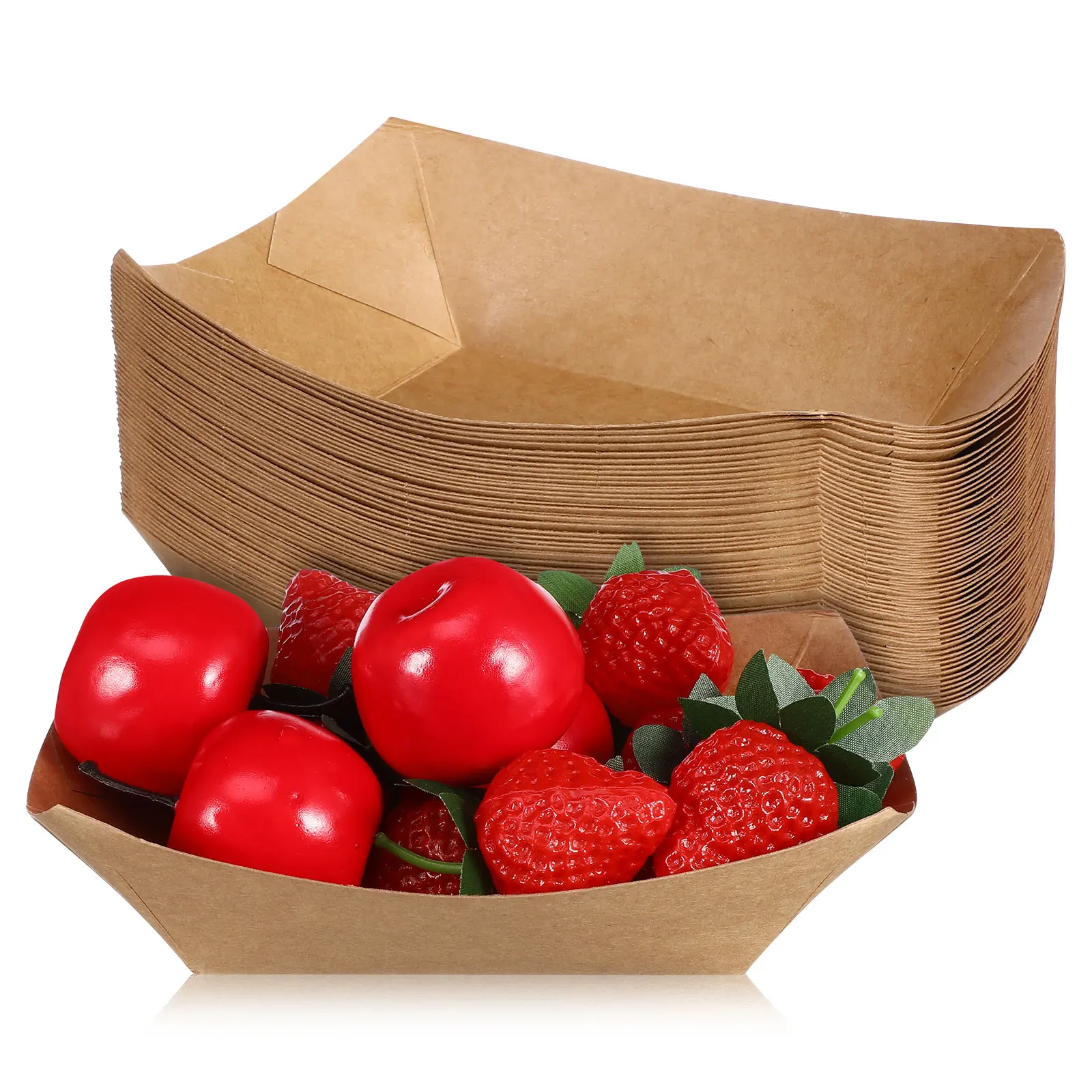 

50 Pcs Disposable Kraft Paper Trays Food Boats Snack Bowls French Fries Popcorn Serving Containers Bulk Supplies Leak Resistant