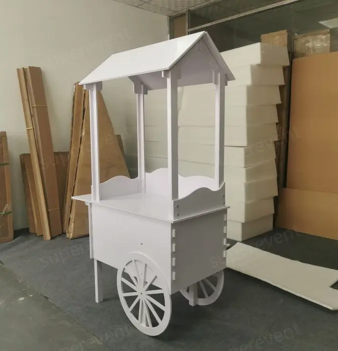 Custom Cheap Price Wedding Supplies White PVC Candy Cart Party Decoration Dessert Bar Cart with Wheels for Parties