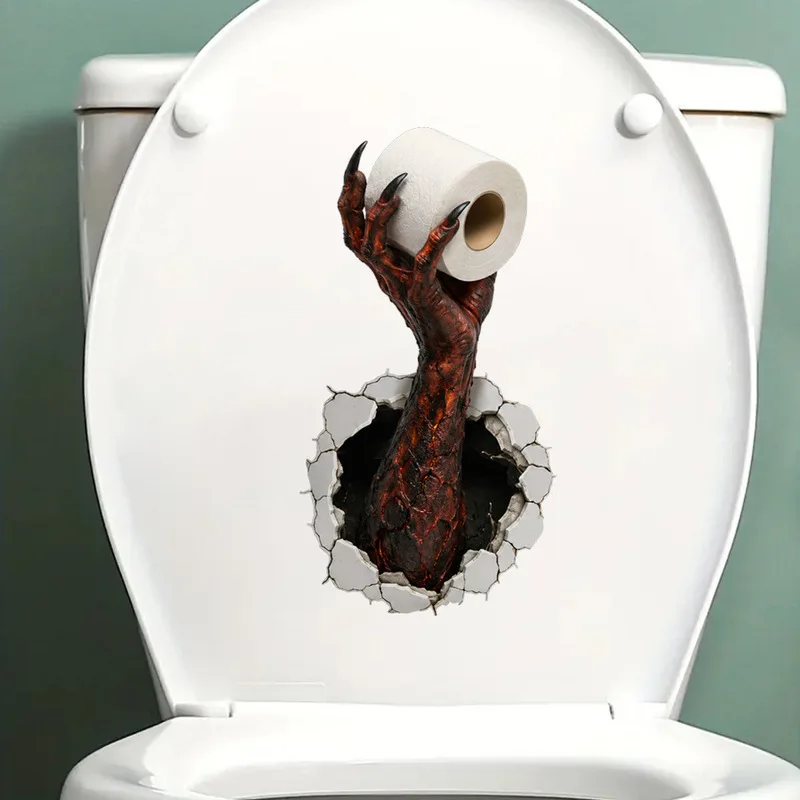Broken Wall Effect Zombie Roll Paper Toilet Decal, Spooky Halloween Sticker, Unique Creepy Festive Bathroom Home Wall Decor