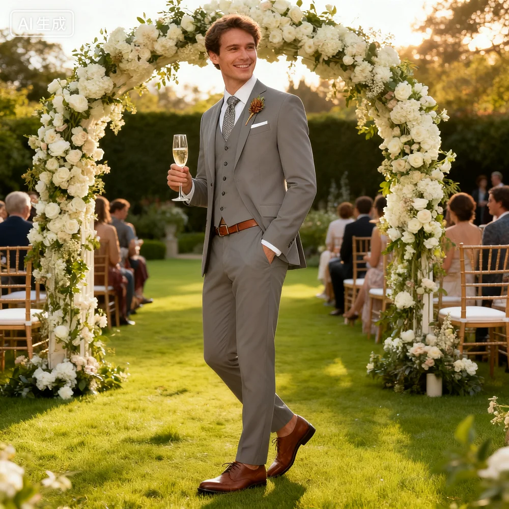 

Мужской деловой свадебный костюм Ternos High-End Slim Fit из трех предметов для делового повседневного костюма для танцевальной вечеринки Smok