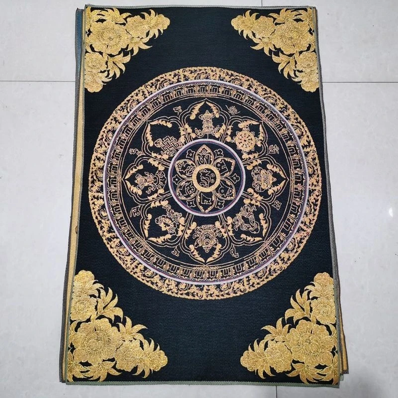 Tibet Tibetan Cloth Silk Auspicious flower Lucky Eight Treasures  Thangka Tangka Embroidery Painting Embroidery Hanging Pictures