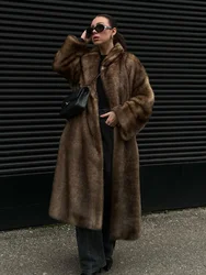 Manteau Long en Fausse Fourrure Marron Foncé pour Femme, Veste à Boutonnage Simple, Manteau Surdimensionné Chaud en Peluche, Nouvelle Collection Hiver 2023