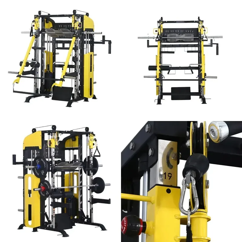 Multifunctional Fitness Rack Smith Trainer Metal Foldable Weightlifter with Accessories