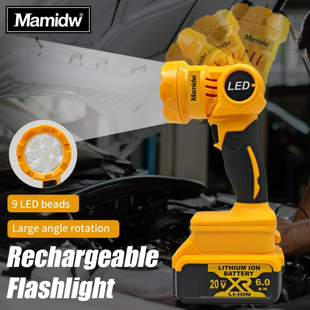 90° Electric LED Work Light Portable Folding Bright Spotlight Rechargeable Multifunction Camping Lamp For Dewalt 20V Battery
