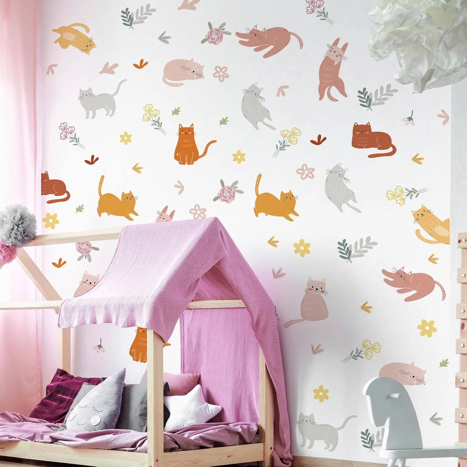 بوهو الكرتون القط زهرة الجدار ملصق المائية الجدار ملصق الحضانة غرفة الطفل الفن صائق غرفة الاطفال غرفة نوم المعيشة ديكور المنزل