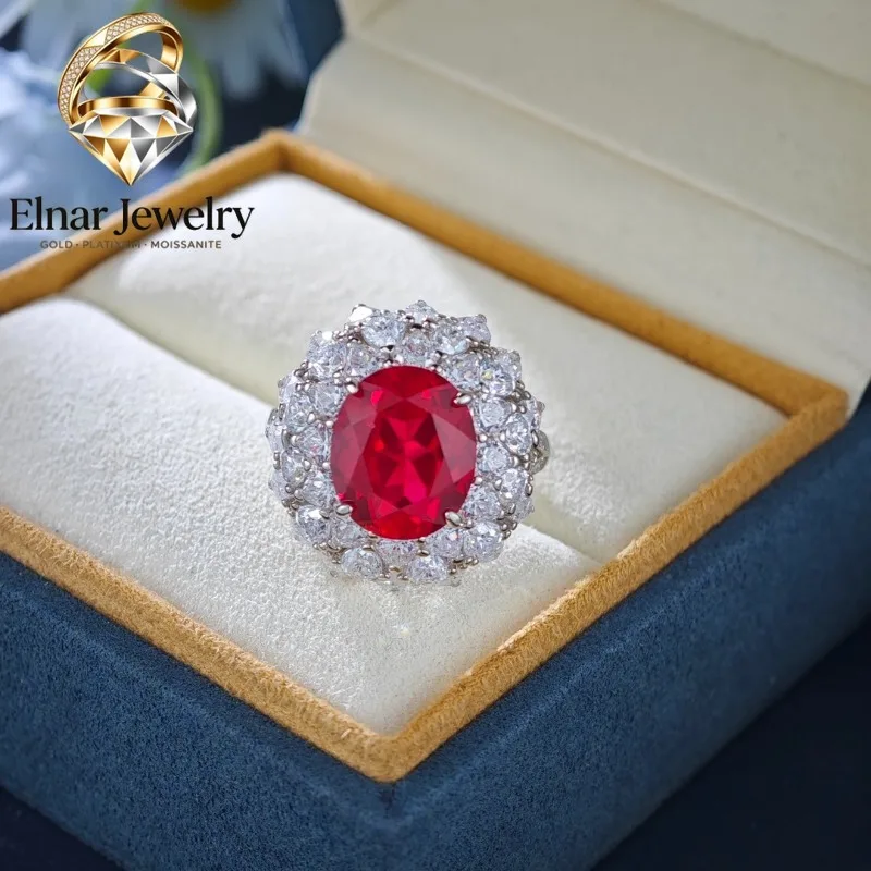 Elnar Jewelry 6CTW 10*12mm Oval Cut Artificial Ruby Gem Ring Solid 925 Sterling Silver Jewelry Wedding Ring 268r