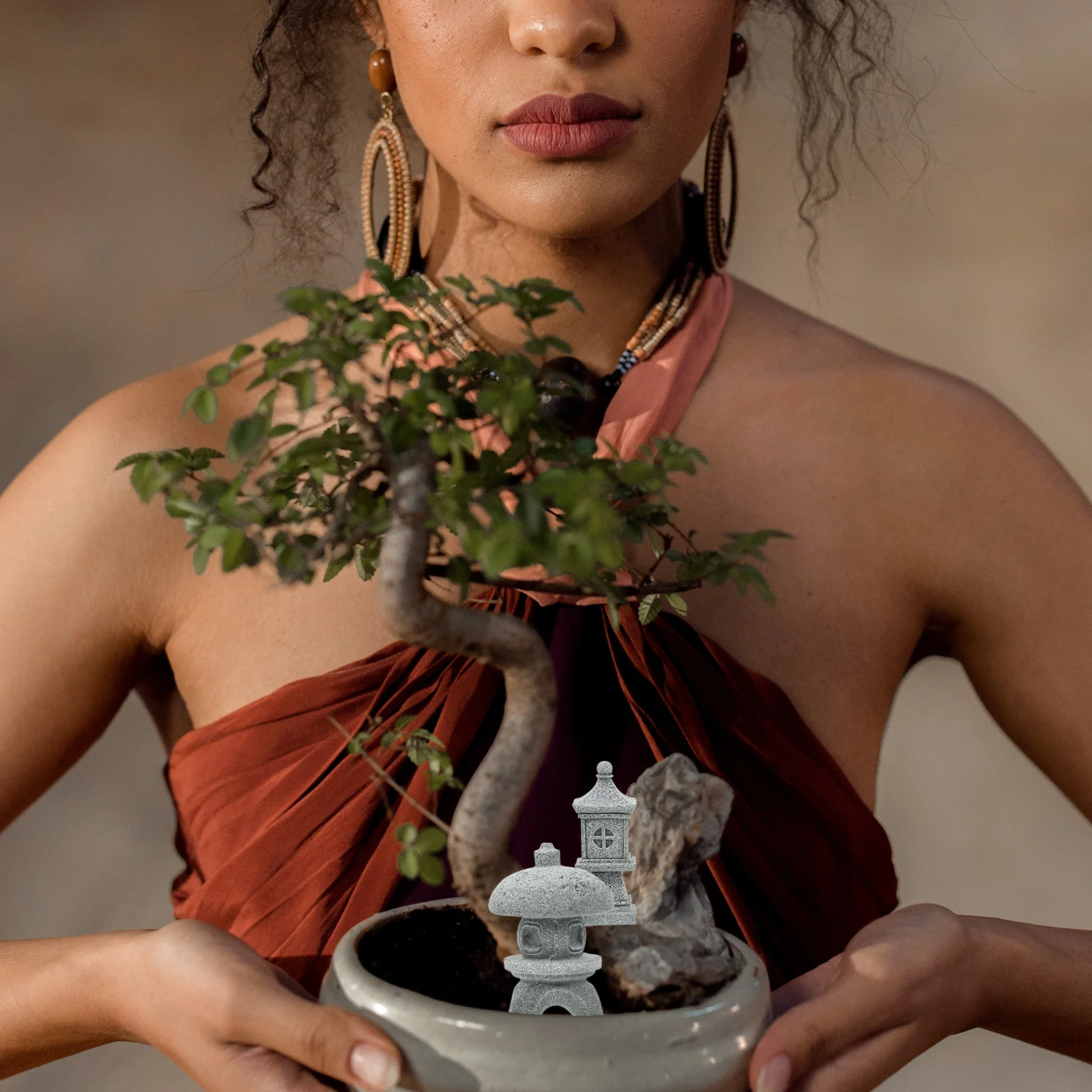 3 szt. Kamienny Pawilon Statua Ornament Krajobrazowy Premium Miniaturowy Dekoracja Ogrodowa do Bonsai Mikro Krajobrazu na Zewnątrz Dom Biurko