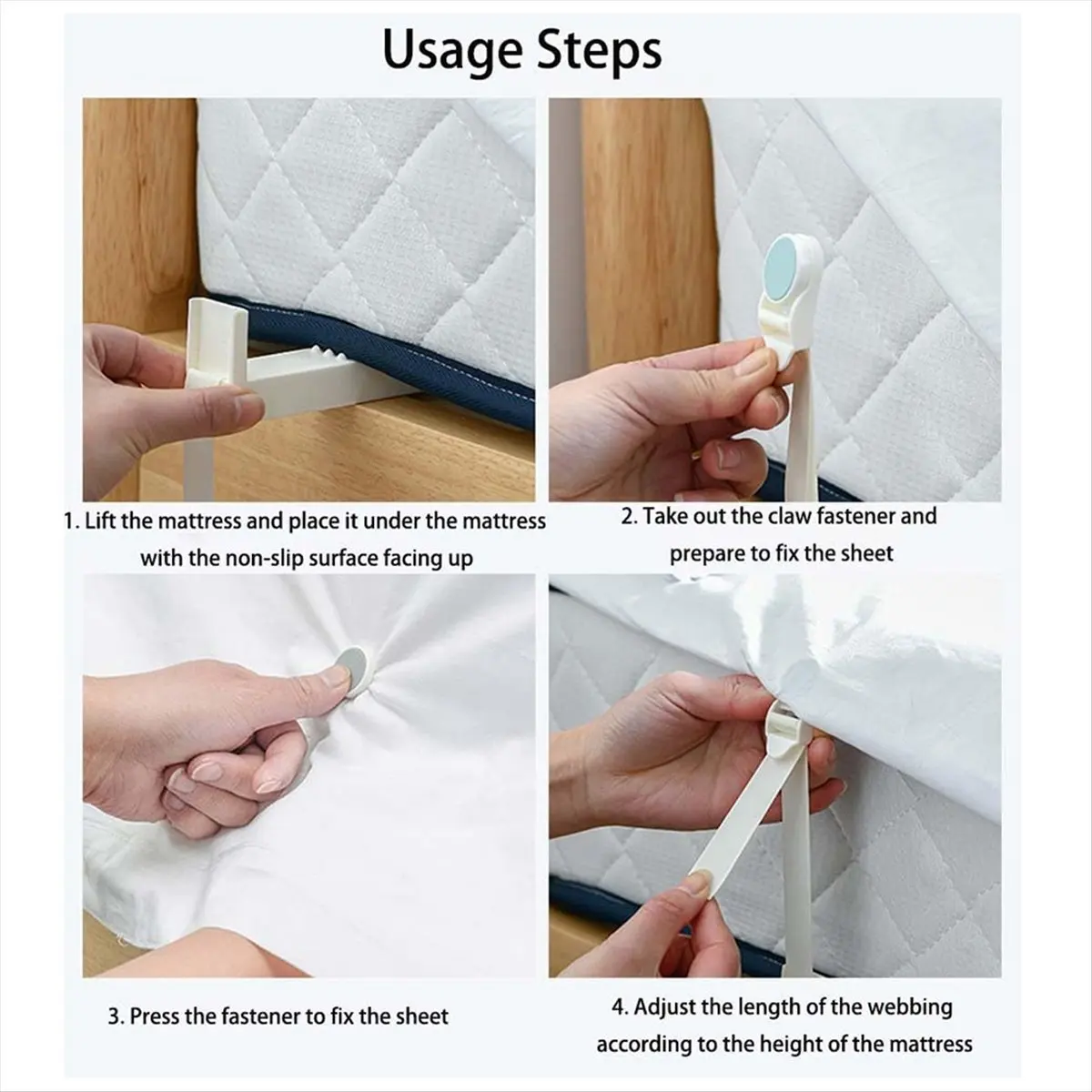 N14R Top Sheet Locks, Sheet Corner Locks to Keep Sheets Tight, Sheet Organizer Mattress Sheet Holder Straps Blue