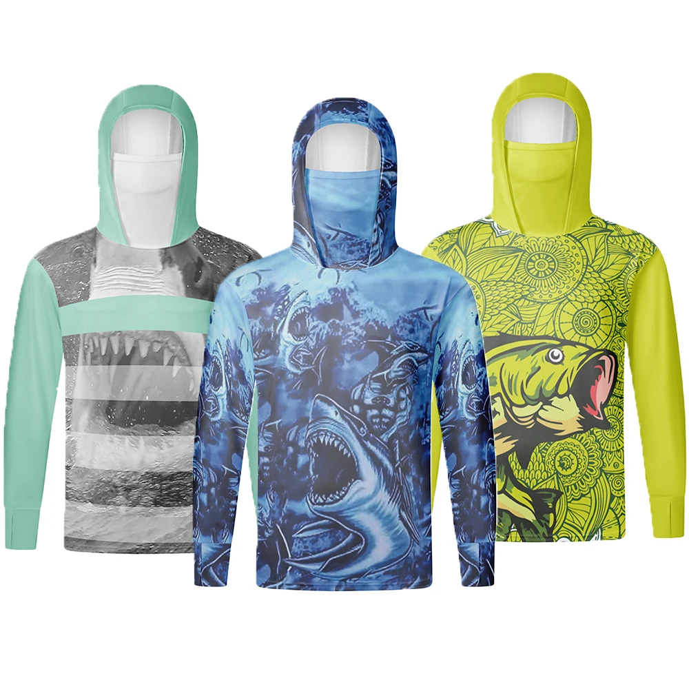 

Fishing Hoodie Hiking sportswear Outdoor men's quick drying sunscreen face mask, one-piece shirt