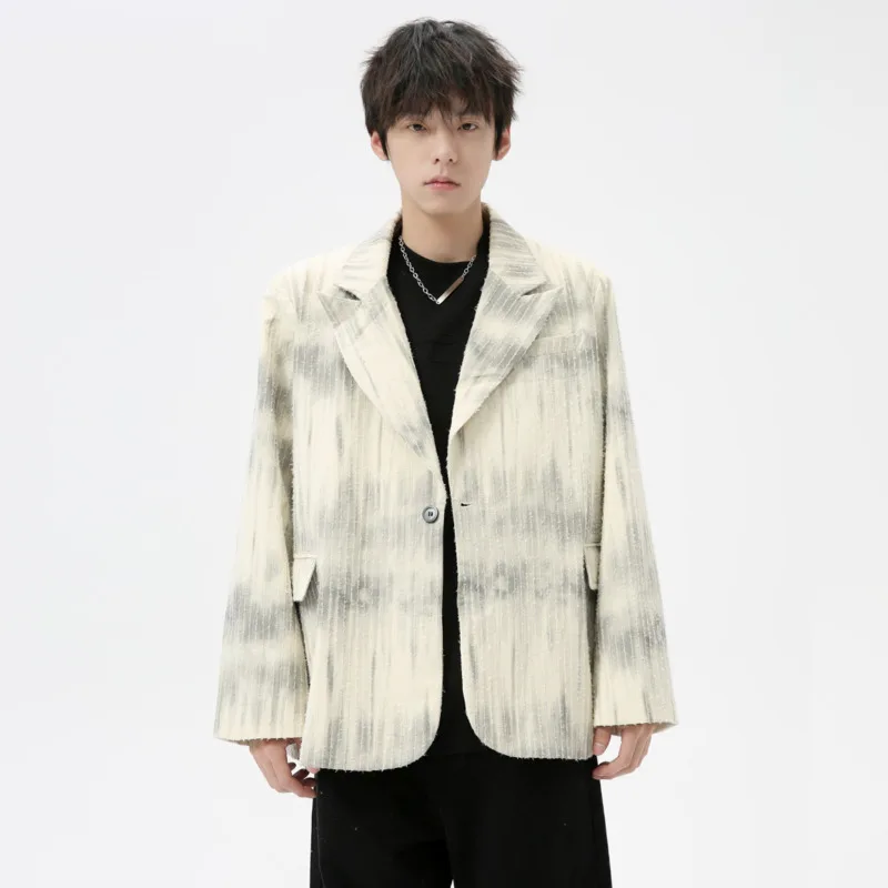 

Korean Stripe Gradient Suit Jacket Men's Wear Blazer Single Breasted Men's Wear V-nek Male Clothing Loose 2024 Autumn