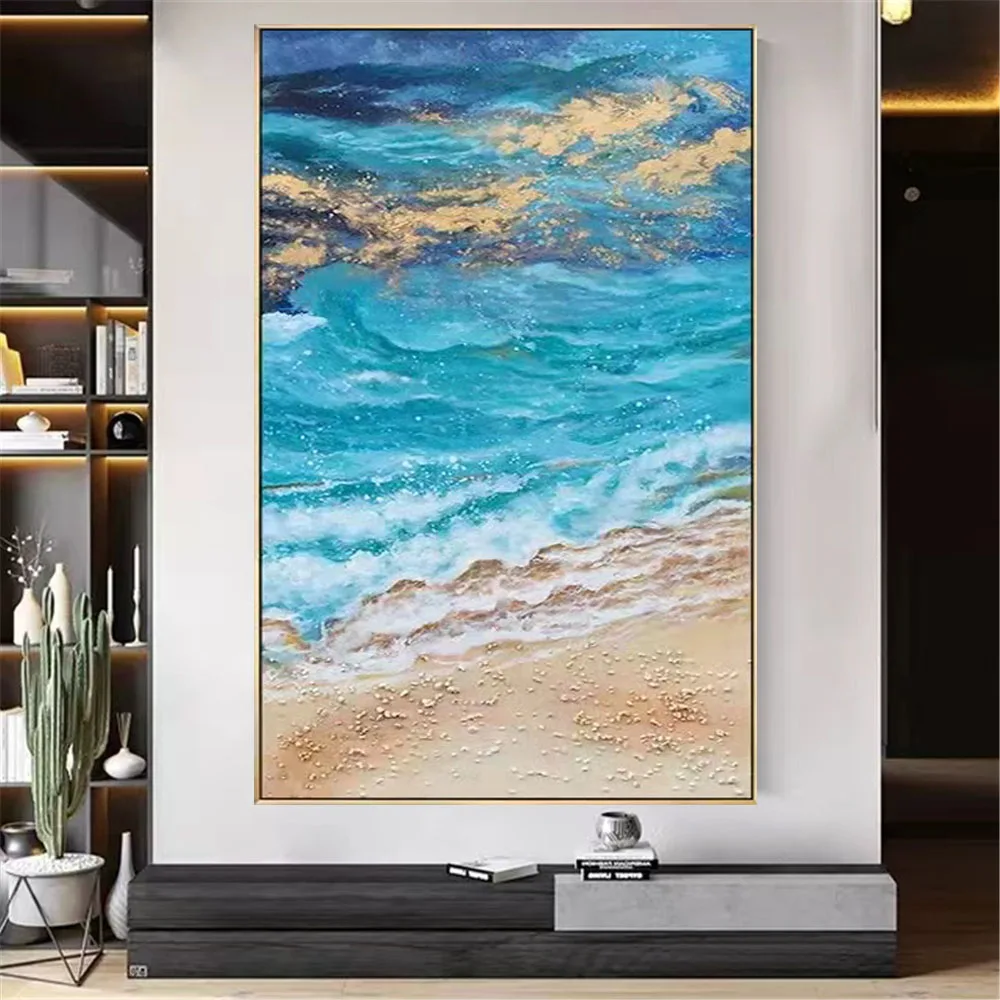 Luxury Home Decor Wall Picture Handmade Abstract Oil Painting Modern Gold Leaf Texture Green Canvas Paintings For Living Room