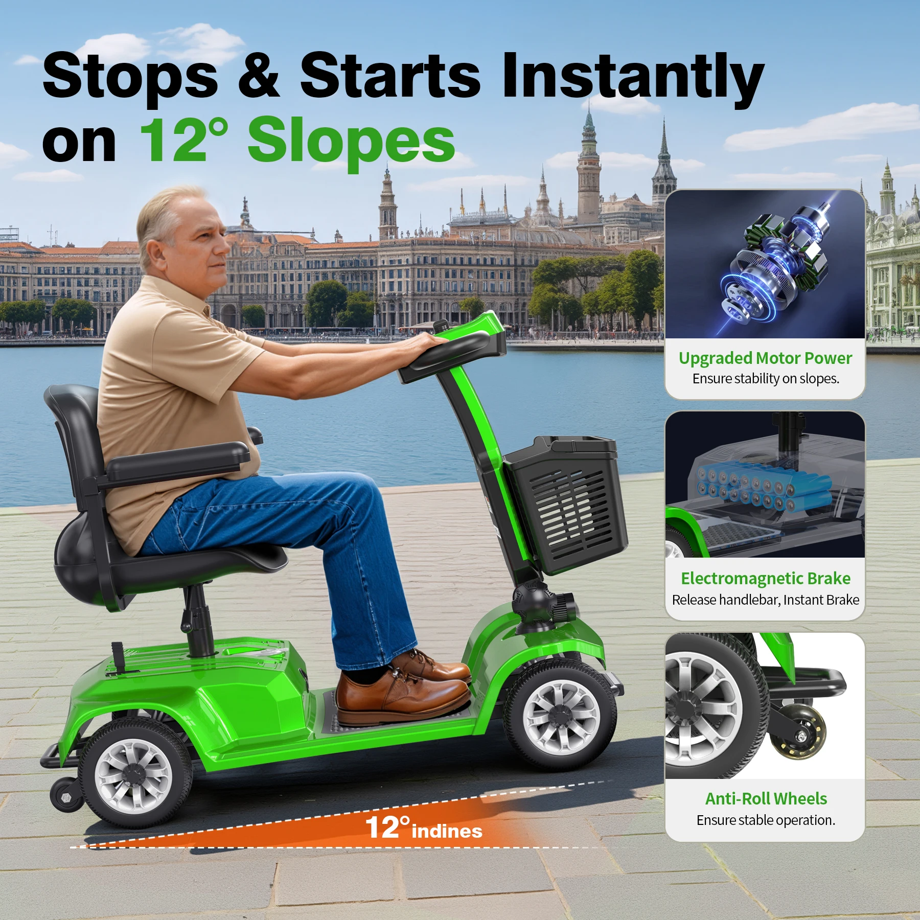 Unificare X-Green 12Ah Heavy Duty Mobility Scooter for Adults Foldable 4 Wheel All Terrain Carbon Steel Frame Dual Mode Elderly