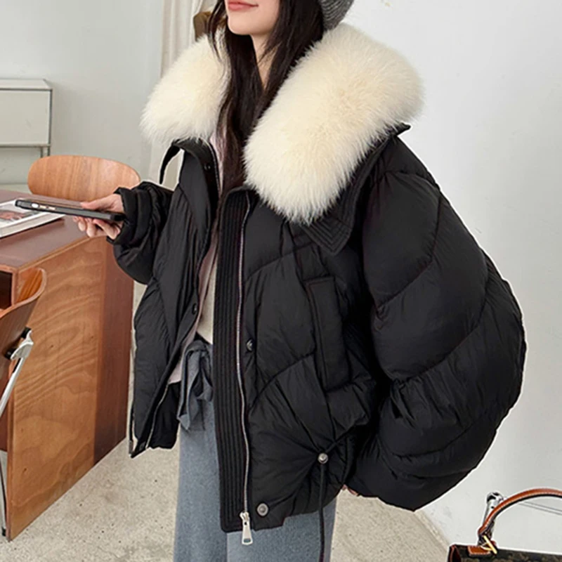 

Winter Real Fox Fur Collar Short Jacket Women Natural Thick Warm Goose Down Jacket Streetwear Puff Ladies Casual Outerwear